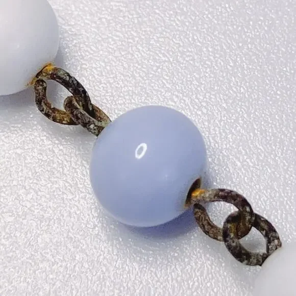 Vintage Milk Glass Lariat Necklace Long Knotted Beaded Y Drop Fun Folk Art Style - Picture 10 of 13